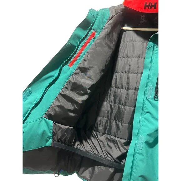 Helly Hansen Powshot Ski Long Jacket Coat Women Medium Green Hooded Snowboarding - Picture 10 of 16